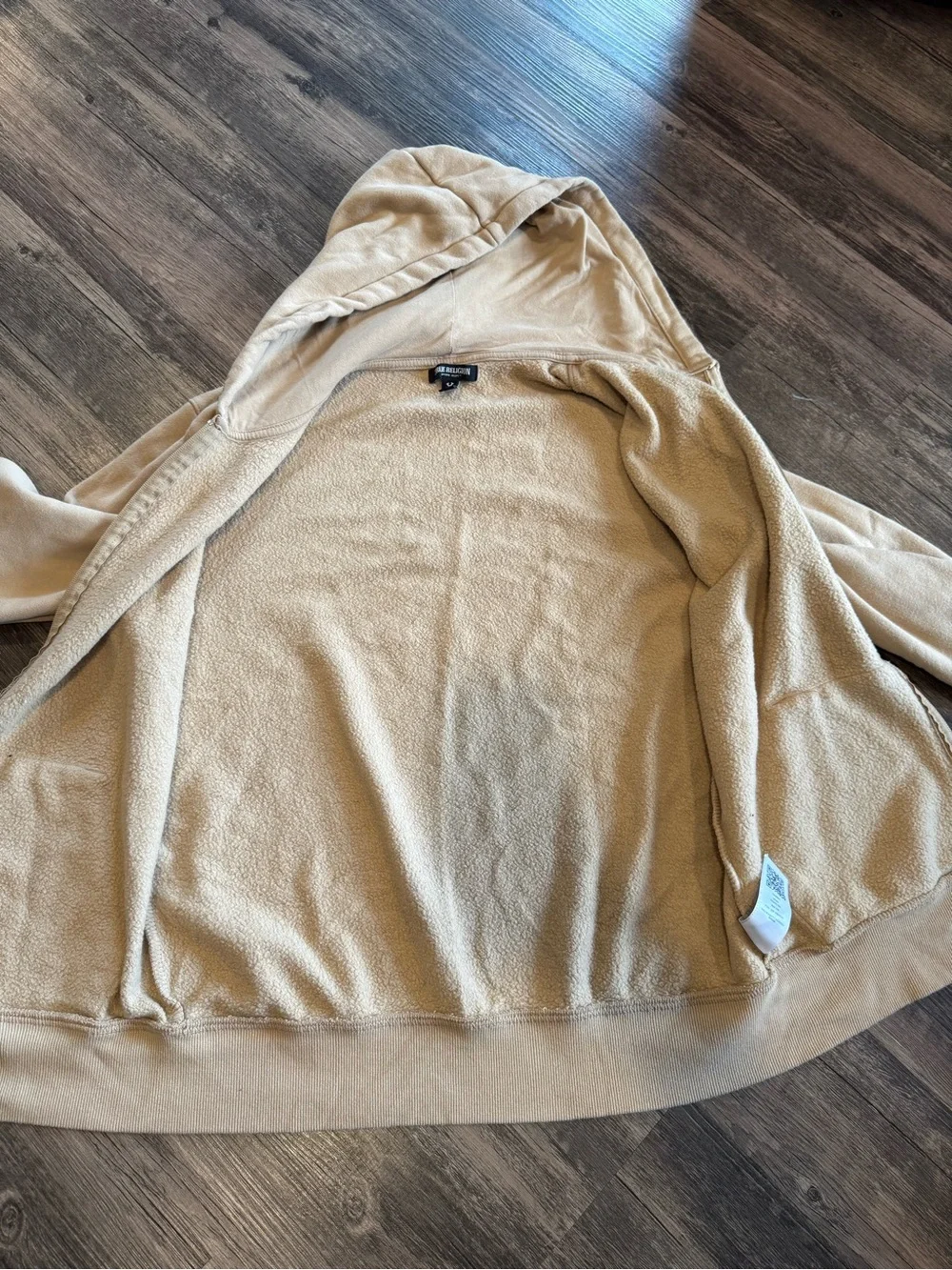 True Religion Beige Full Zip Up Hoodie Sweatshirt Men's M Graphic